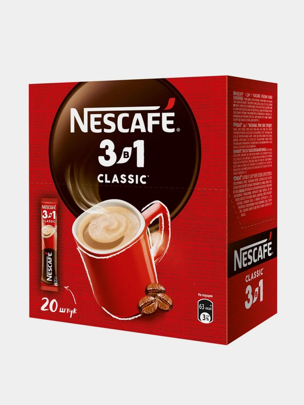 Кофейный напиток NESCAFE Classic растворимый, 3 в 1  шоубокс 20 порций по 14,5 г