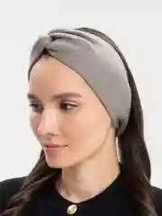 Серый меланж повязка на голову, утепленная, двухслойная, вязаная