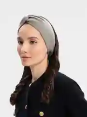 Серый меланж повязка на голову, утепленная, двухслойная, вязаная