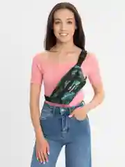 Зеленый сумка-бананка на пояс, большая, 3 кармана