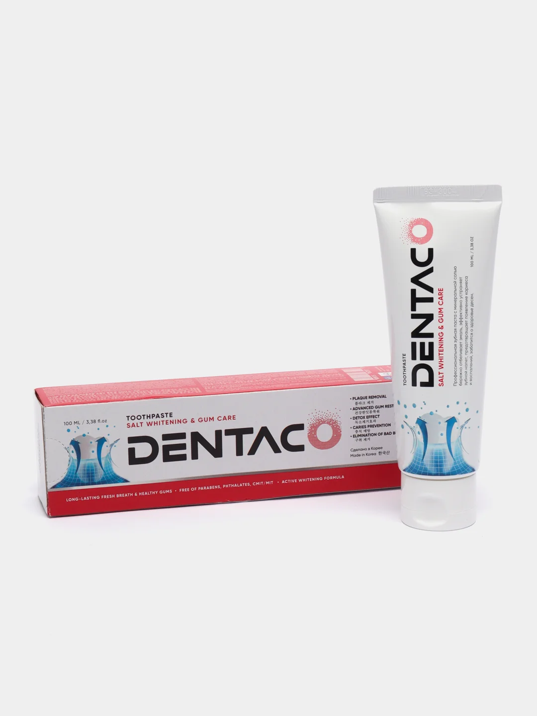 Красный зубная паста Dentaco, корейская, с минеральной солью, отбеливающая