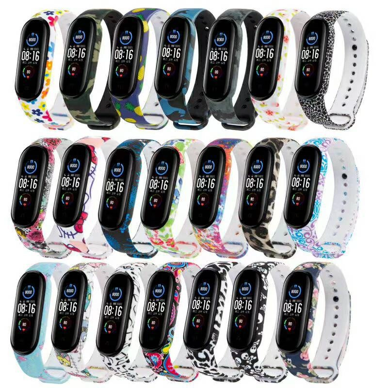 Ремешок для Xiaomi Mi Band 5, 6, силиконовый, с принтом