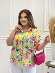 Лимонный рубашка женская, большие размеры, широкая, с коротким рукавом