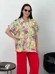 Лимонный рубашка женская, большие размеры, широкая, с коротким рукавом