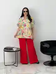 Лимонный рубашка женская, большие размеры, широкая, с коротким рукавом