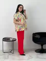Лимонный рубашка женская, большие размеры, широкая, с коротким рукавом