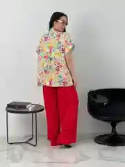 Лимонный рубашка женская, большие размеры, широкая, с коротким рукавом