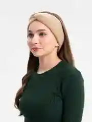 Бежевый повязка на голову с узлом женская, вязаная
