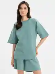 Зелёный хаки костюм женский, двойка, двухнитка, шорты с футболкой