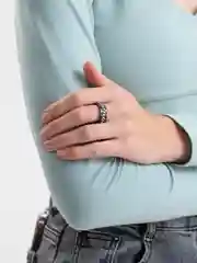 Серебряный стальное кольцо, антистресс, с вращающейся цепочкой