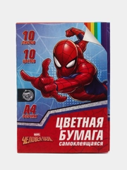 Бумага самоклеящаяся А4, 10 листов, 10 цветов, "Человек-паук", в папке
