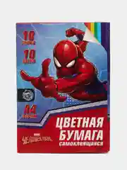 Бумага самоклеящаяся А4, 10 листов, 10 цветов, "Человек-паук", в папке