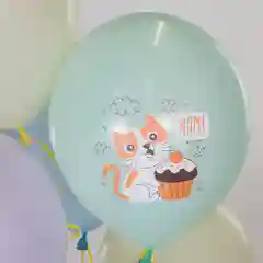 Воздушный Шар "Мяу, Лис Ми, Поздравляю", Ассорти, макарунс, 5 штук, 12 х 30 см