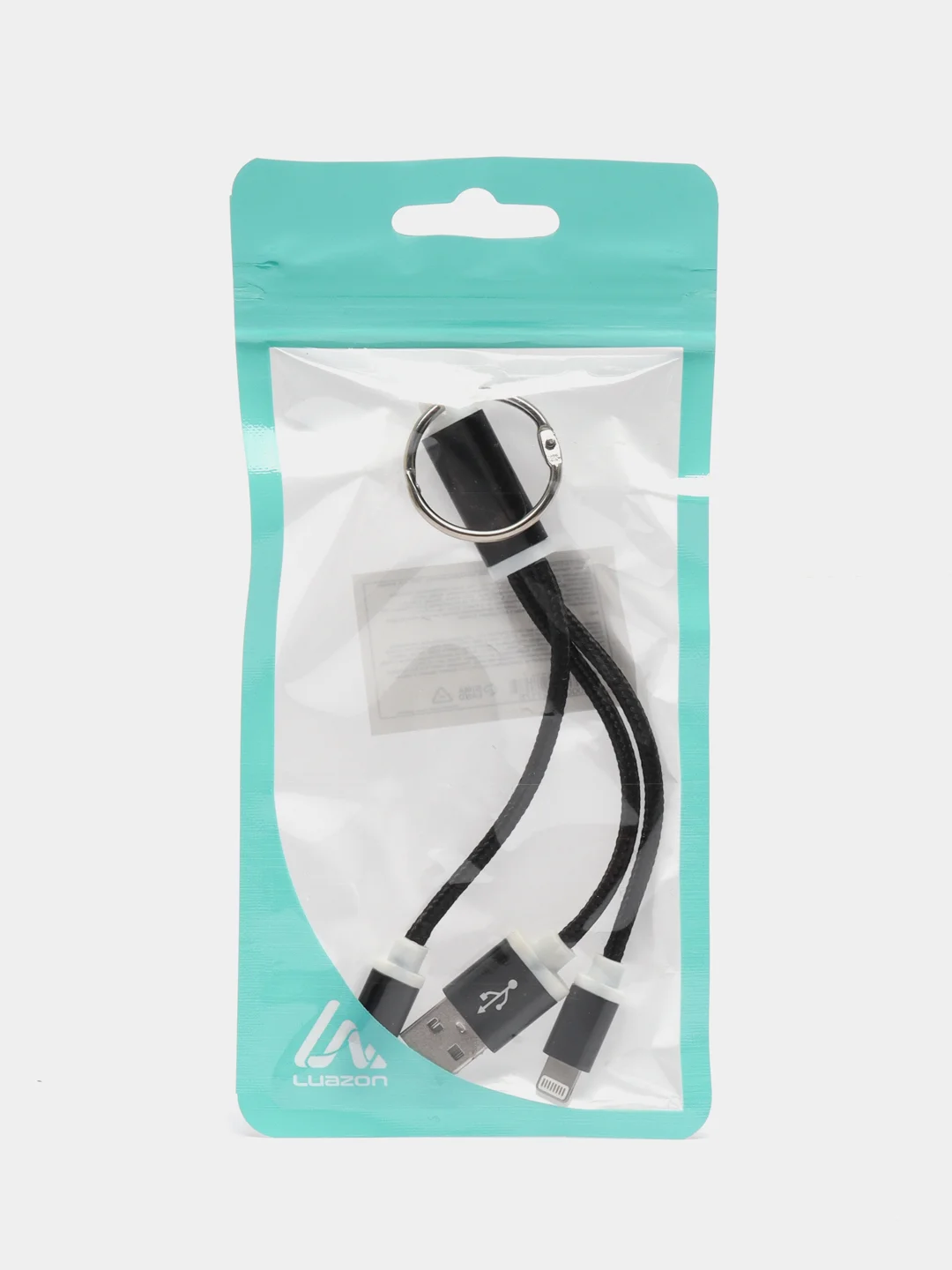 Черный кабель 2 в 1 LuazON, microUSB/Lightning - USB, 1 А, в виде брелка, черный