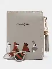 Серый кошелек кожаный, с вышивкой, женский, для девочек