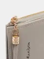 Серый кошелек кожаный, с вышивкой, женский, для девочек
