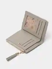 Серый кошелек кожаный, с вышивкой, женский, для девочек