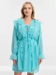 Мятный платье с воланами и рюшами из шифона