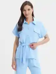 Мятный женский костюм: брюки и рубашка, ткань сингапур