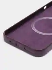 Фиолетовый чехол MagSafe для iPhone 13 Pro кожаный BROSCORP с  защитой камер, микрофиброй, экокожа