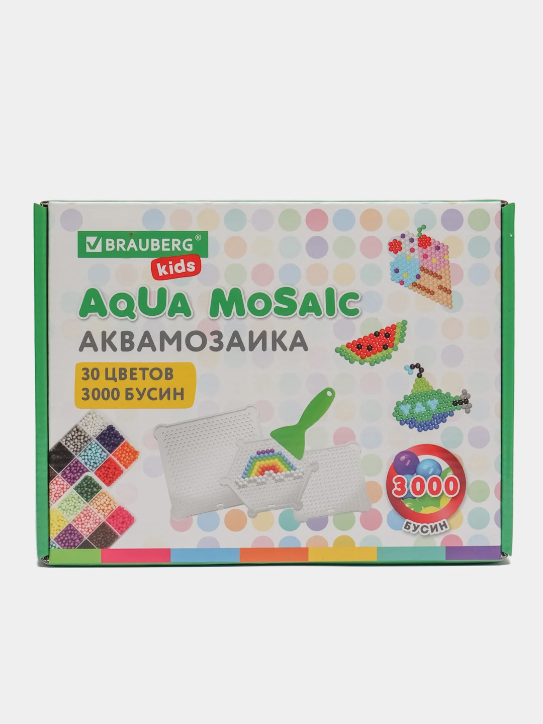Аквамозаика Aqua Pixels, 30 цветов, 3000 бусин, с трафаретами, инструментами, Brauberg, 664915