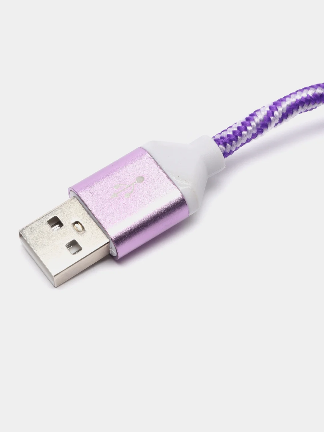 Фиолетовый кабель LuazON, microUSB - USB, 1 А, 1 м, оплётка нейлон, бело-фиолетовый