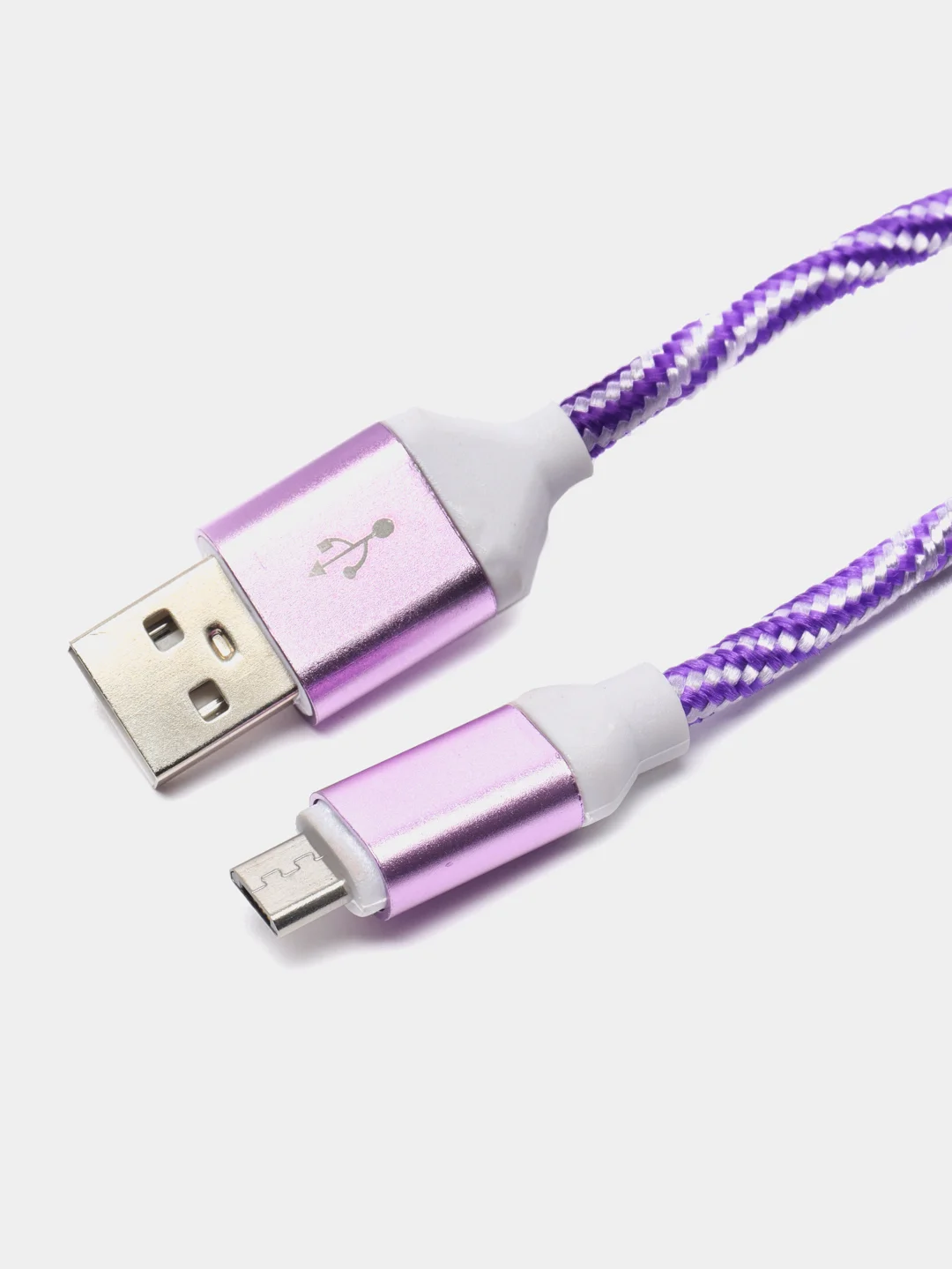 Фиолетовый кабель LuazON, microUSB - USB, 1 А, 1 м, оплётка нейлон, бело-фиолетовый