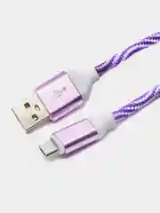 Фиолетовый кабель LuazON, microUSB - USB, 1 А, 1 м, оплётка нейлон, бело-фиолетовый