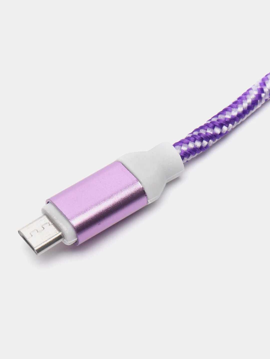 Фиолетовый кабель LuazON, microUSB - USB, 1 А, 1 м, оплётка нейлон, бело-фиолетовый