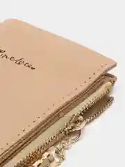 Бежевый кошелек кожаный, с вышивкой, женский, для девочек