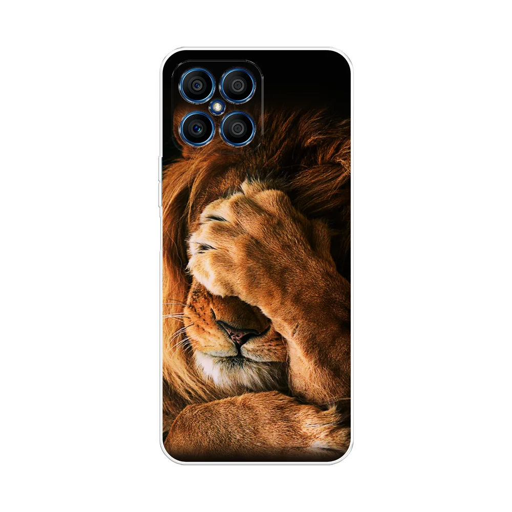 Светло-бежевый силиконовый чехол на Honor X8 / Хонор Х8 прозрачный, с рисунком, защита камеры