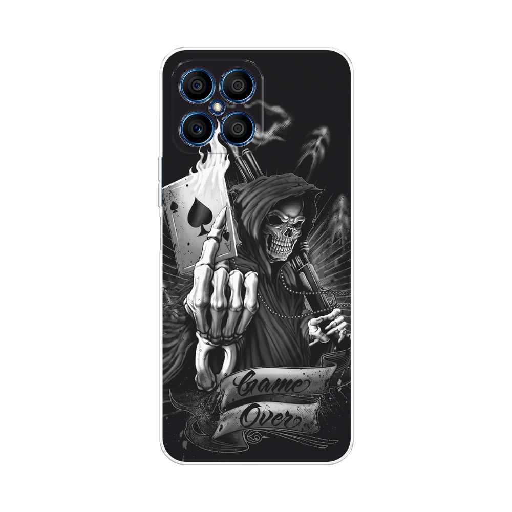 Оливковый силиконовый чехол на Honor X8 / Хонор Х8 прозрачный, с рисунком, защита камеры
