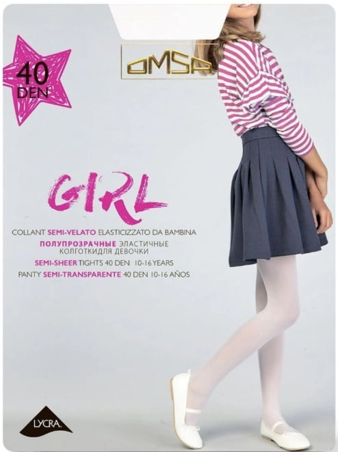 Колготки для девочки  OMSA "Kids Girl", белые, 40 ден