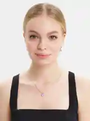 Розовый комплект: серьги и цепочка, с камнем