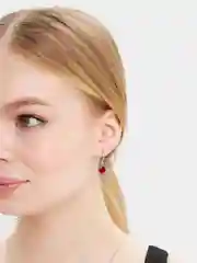 Красный комплект: серьги и цепочка, с камнем