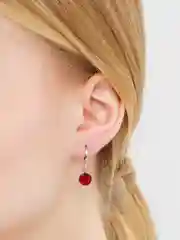 Красный комплект: серьги и цепочка, с камнем