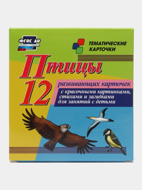 Птицы: 12 карточек, с красочными картинками, стихами и загадками для занятий с детьми