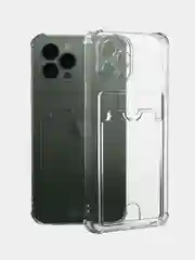 Противоударный чехол прозрачный iPhone 11, 12, 13, 14, XR, 7/8/SE, 6, с карманом для карты