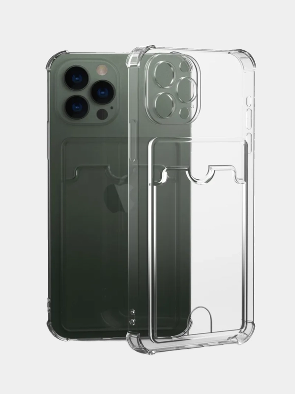 Противоударный чехол прозрачный iPhone 11, 12, 13, 14, XR, 7/8/SE, 6, с карманом для карты