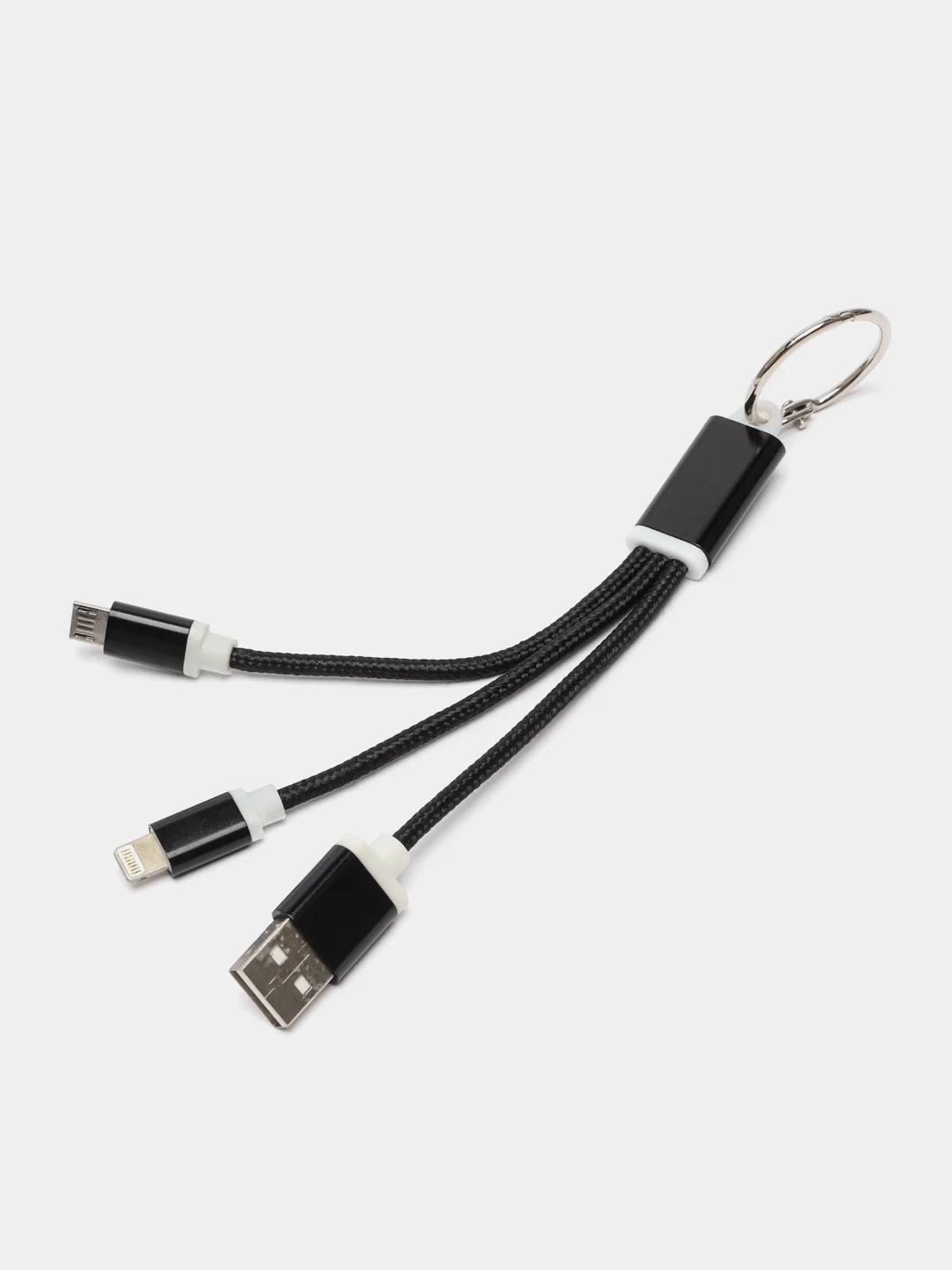 Черный кабель 2 в 1 LuazON, microUSB/Lightning - USB, 1 А, в виде брелка, черный