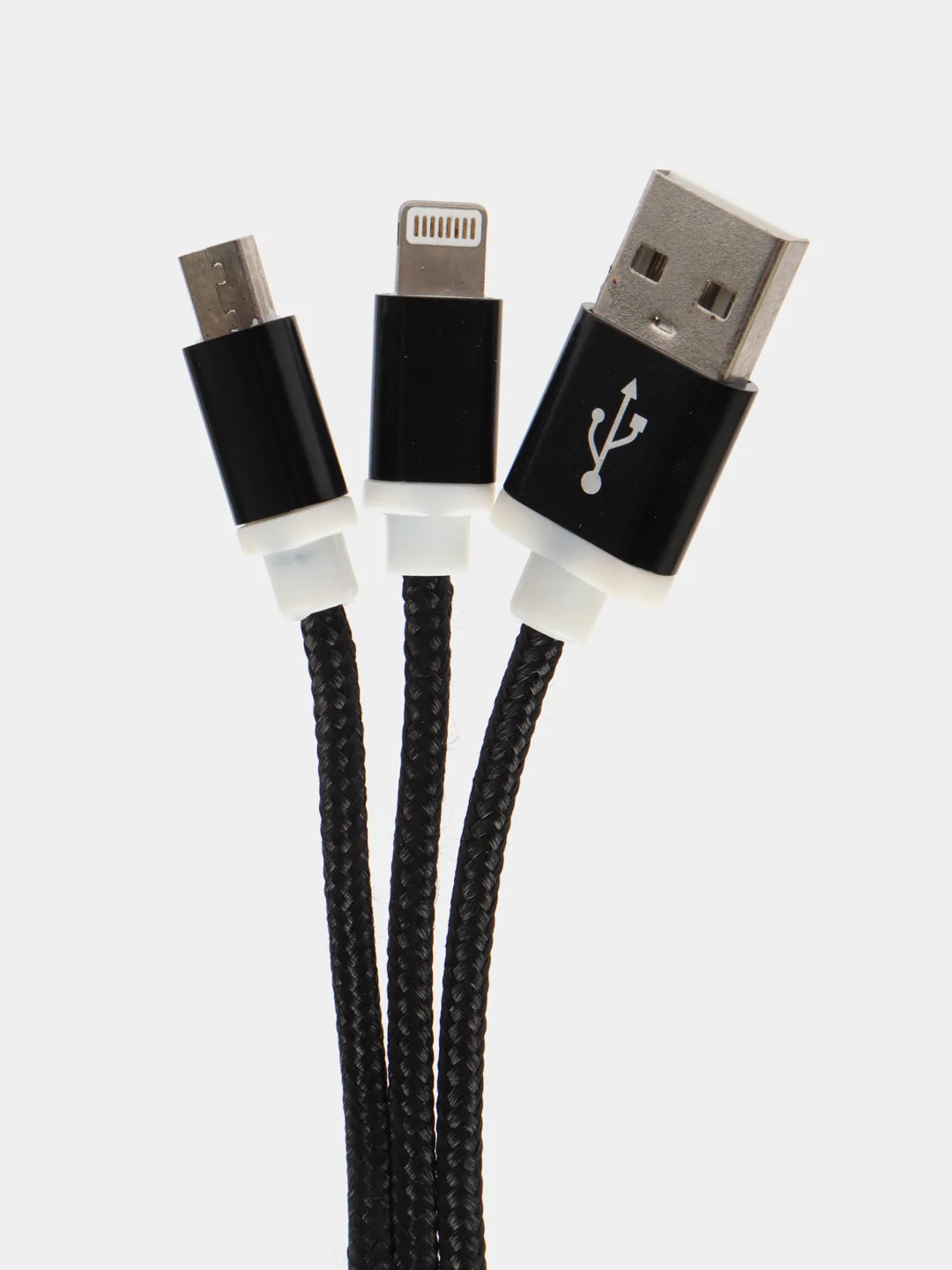 Черный кабель 2 в 1 LuazON, microUSB/Lightning - USB, 1 А, в виде брелка, черный