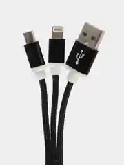 Черный кабель 2 в 1 LuazON, microUSB/Lightning - USB, 1 А, в виде брелка, черный