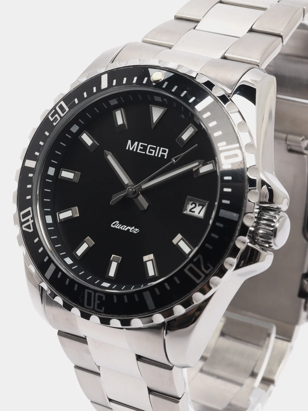Серебряный мужские наручные часы Megir MS2064AG, с календарём, в подарочной упаковке