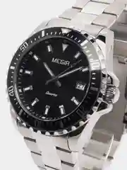 Серебряный мужские наручные часы Megir MS2064AG, с календарём, в подарочной упаковке