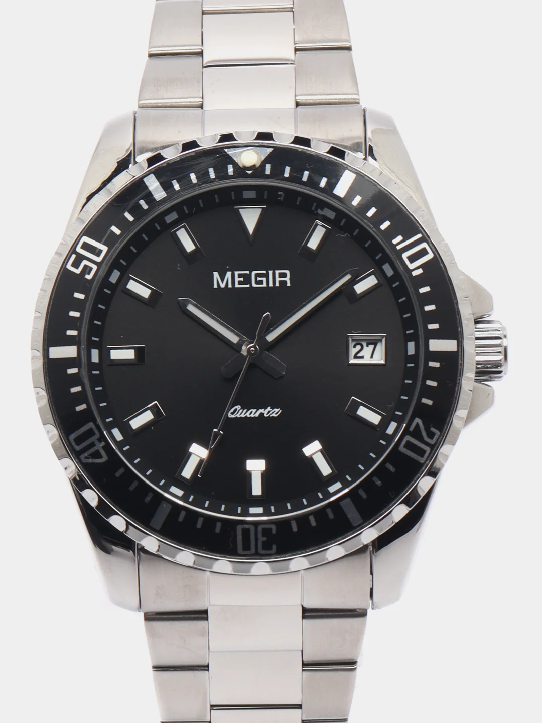 Серебряный мужские наручные часы Megir MS2064AG, с календарём, в подарочной упаковке