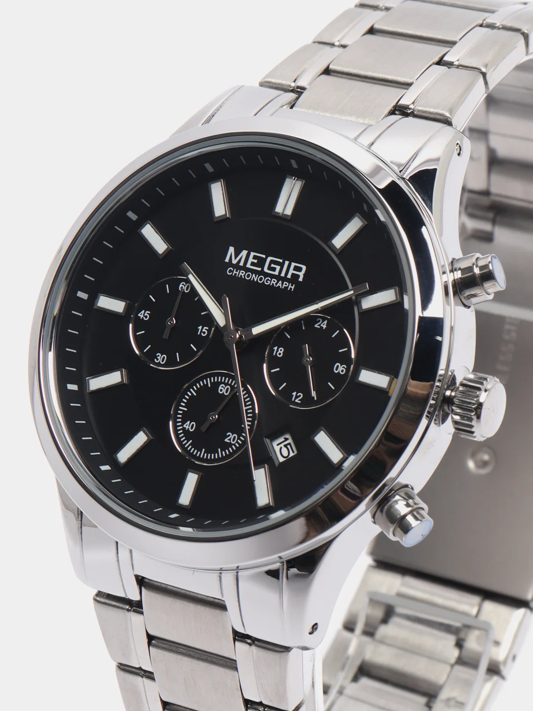 Серебряный мужские наручные часы Megir MS2150G, с хронографом, в подарочной упаковке