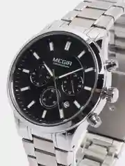 Серебряный мужские наручные часы Megir MS2150G, с хронографом, в подарочной упаковке
