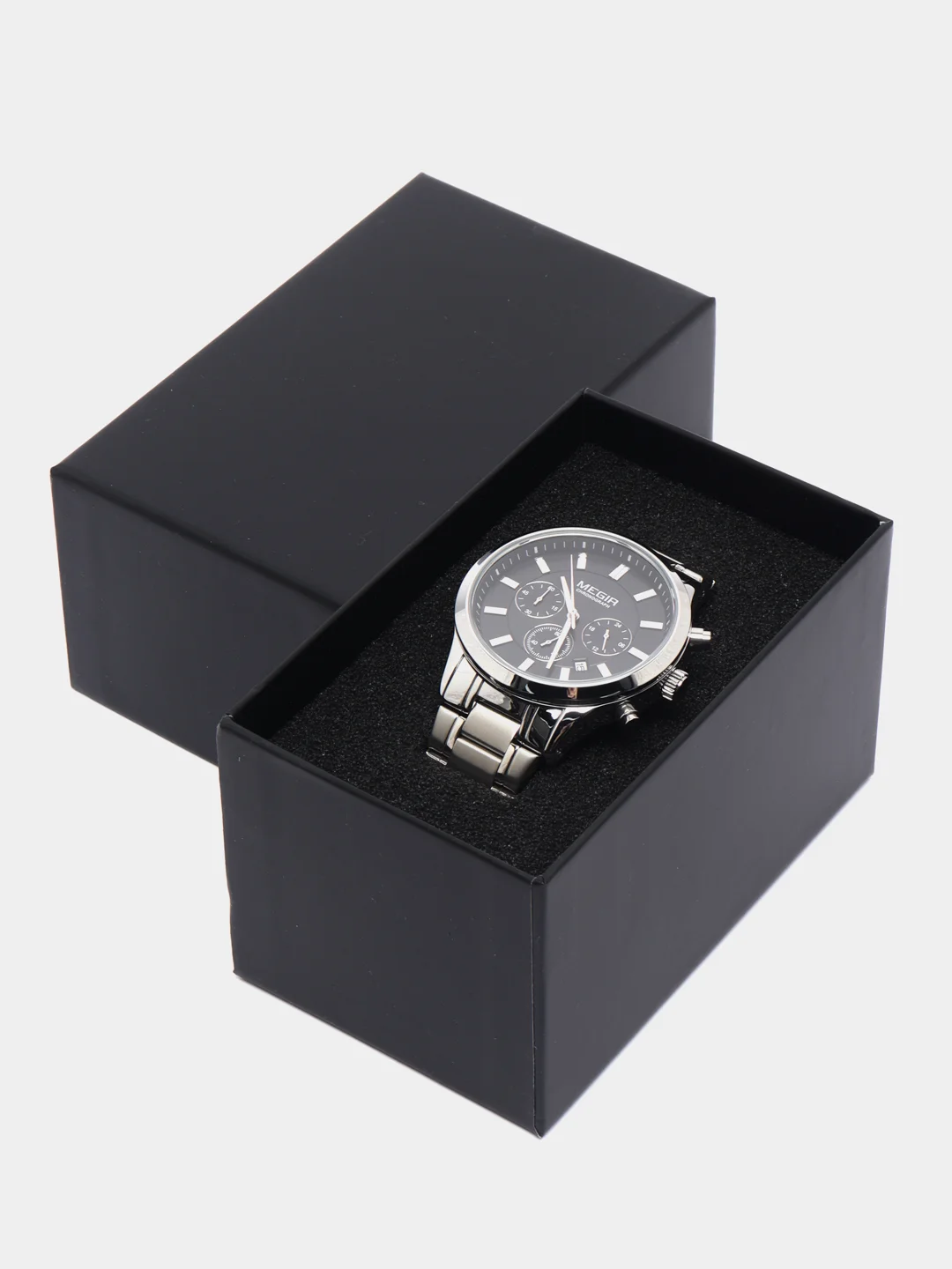 Серебряный мужские наручные часы Megir MS2150G, с хронографом, в подарочной упаковке