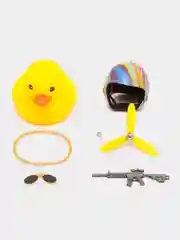 Голубой уточка с ружьём в машину, игрушка утка в шлеме с пропеллером и в очках, в автомобиль