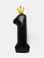 Черный шар фольгированный "Цифра 1 с короной", 32"